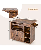 Skonyon Rolling Kitchen Island Cart with Drop Leaf and Wine Rack-Rustic Brown