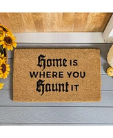 Evergreen 16 x 28 Inches Home is Where You Haunt It Door Mat | Non-Slip Rubber Backing | Dirt catching Natural Coir | Indoor and Outdoor Home Decor