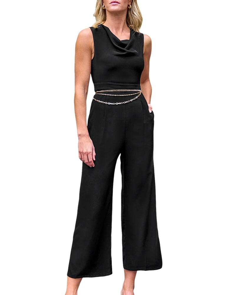 Cupshe Women's Black Cowl Neck Straight Leg Jumpsuit