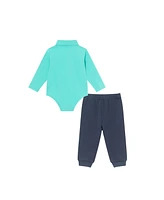 Andy & Evan Baby Boys Teal Suspender Shirtzie w/Pique Pant Set