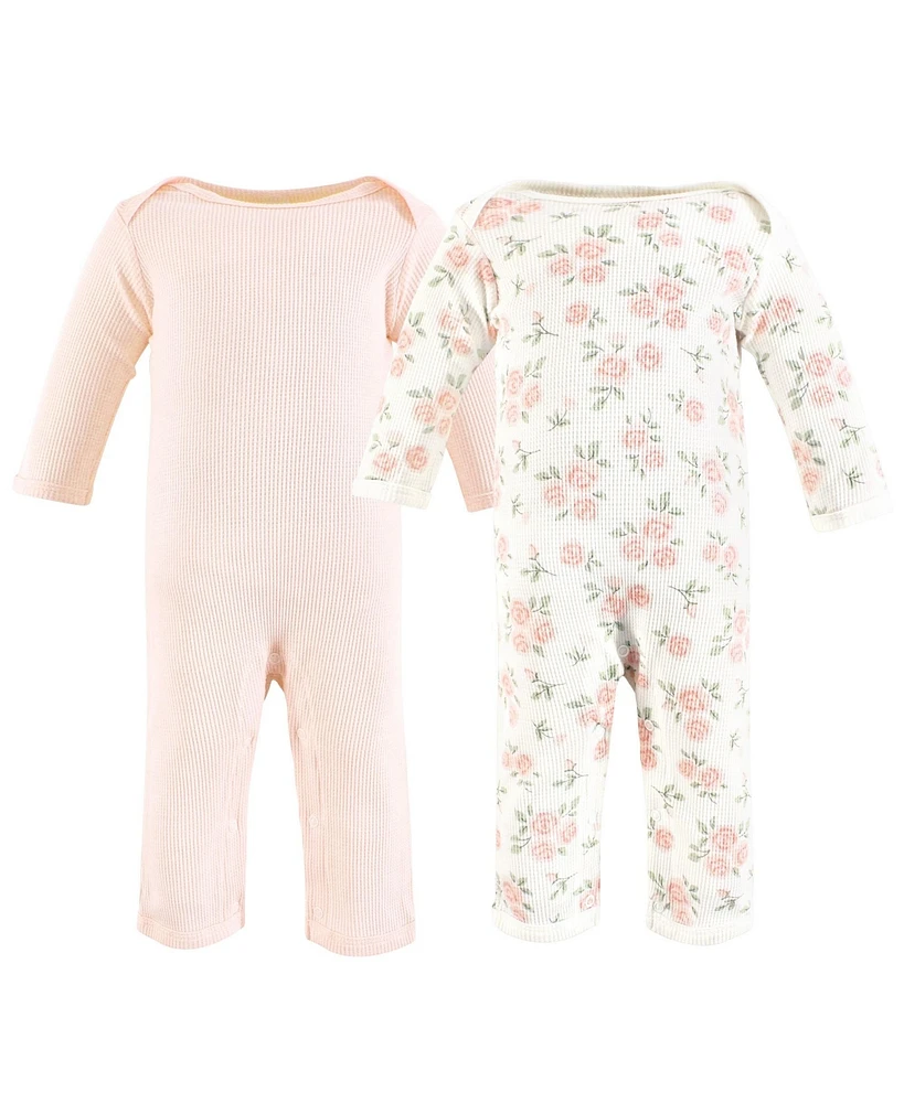 Hudson Baby Girls Thermal Coveralls 2pk, Soft Pink Sage Rose