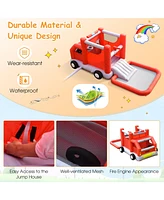 Costway Fire Truck Themed Inflatable Castle Water Park Kids Bounce House w/ 480W Blower