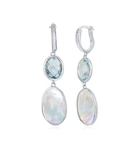 Simona Sterling Silver Oval Blue Topaz and Mother of Pearl Earrings