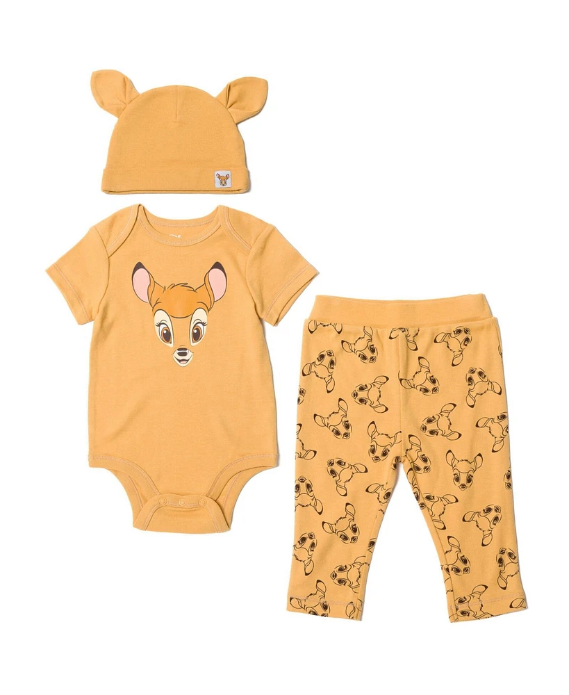 Disney Baby Boys Mickey Mouse Minnie Lion King Winnie the Pooh Bodysuit Pants and Hat 3 Piece Outfit Set Newborn to