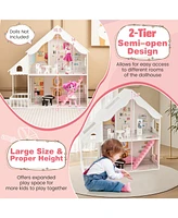 Vebreda Semi-Opened Diy Dollhouse with Simulated Rooms and Furniture Set