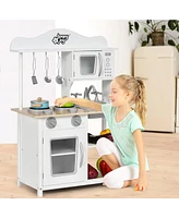 Wooden Pretend Play Kitchen Set for Kids with Accessories and Sink