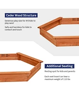 Costway Hexagon Wooden Cedar Sand Box w Seat Boards & Cover & Ground Liner