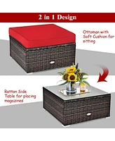 6PCS Patio Rattan Furniture Set Cushion Sofa Coffee Table Ottoman