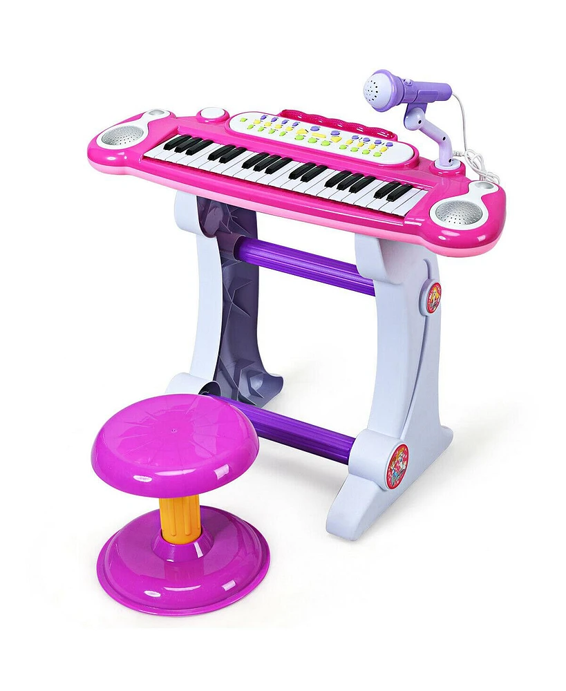 Gymax Kids Electronic Keyboard Piano MP3 Input 37 Key Microphone Stool Toy