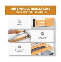 Bambusi 4 Pack Drawer Dividers Bamboo 2.6" High, 16-22" Adjustable Organizers, Expandable Dresser Separators Bedroom/Kitchen/Office