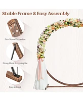 Costway 7.4 Ft Round Wedding Arch Wooden Arbor Backdrop Stand with Triangular-Shaped Base