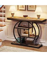 Tribesigns 41.3" Console Table, Industrial 4-Tier Sofa Table Entryway Table with Circle Base, Narrow Wood Accent Tables with Storage Shelves for Livin