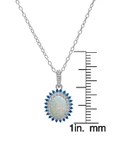 Lab Grown Opal (5/8 ct. t.w.), Blue Spinel (1/5 ct. t.w.), & Lab Grown White Sapphire Accent Halo 18" Pendant Necklace in Sterling Silver