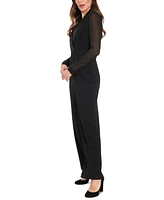 London Times Women's Tuxedo Chiffon-Sleeve Jumpsuit