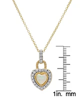 Lab Grown Opal (3/8 ct. t.w.) & Lab Grown White Sapphire (7/8 ct. t.w.) Heart Halo 18" Pendant Necklace in Sterling Silver & 14k Gold-Plate