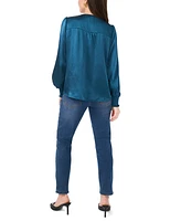 Sam & Jess Petite V-Neck Smocked-Trim Long-Sleeve Top