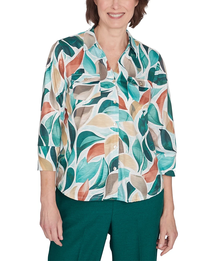 Alfred Dunner Petite Abstract Leaf 3/4-Sleeve Shirt