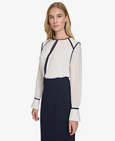 Tommy Hilfiger Women's Contrast-Trim Keyhole Blouse