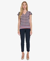 Tommy Hilfiger Women's Printed Flutter-Sleeve Top