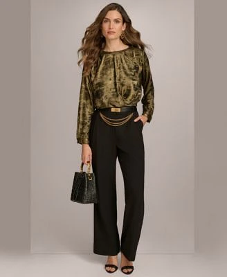 Donna Karan New York Metallic Faux Wrap Top Chain Belt Pants