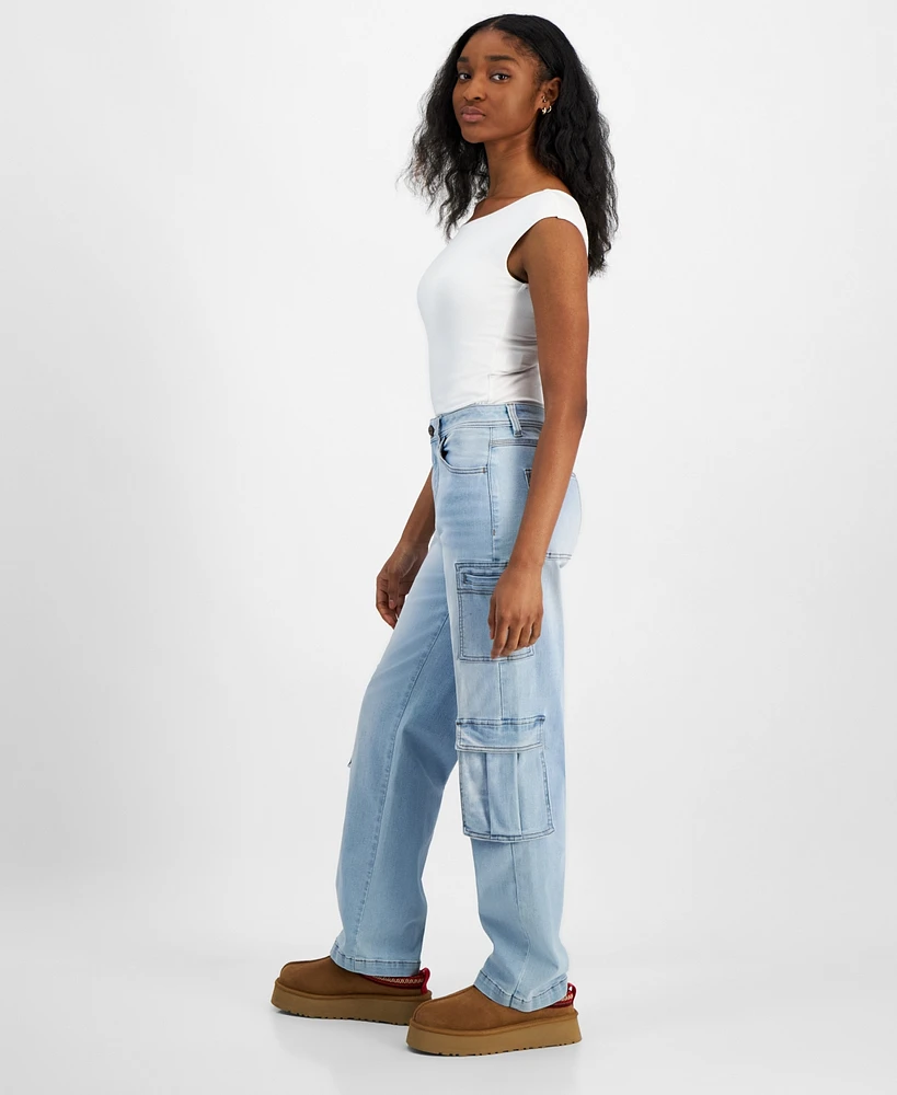 Dollhouse Juniors' High-Rise Wide-Leg Cargo Jeans