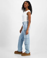 Dollhouse Juniors' High-Rise Wide-Leg Cargo Jeans