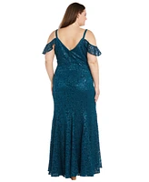 R & M Richards Plus Sequin Lace Cold-Shoulder Gown