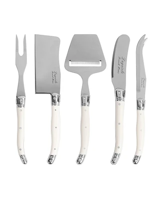 French Home Laguiole Cheese 5-Piece Knife, Fork and Slicer Set with Handles