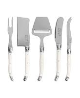 French Home Laguiole Cheese 5-Piece Knife, Fork and Slicer Set with Handles