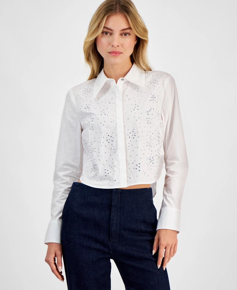 Dkny Jeans Women's Cotton Studded Cropped Shirt