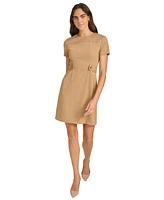 Calvin Klein Women's Faux-Leather-Trim A-Line Dress