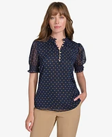 Tommy Hilfiger Women's Printed Ruffled-Collar Top