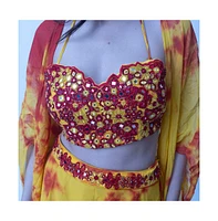 Raas Women's Tie Dye Sharara Set with Embellished Crop Top and Jacket