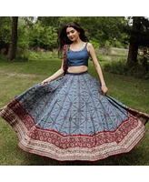 Raas Women's Blue and Maroon Bandhani Printed Chaniya Choli