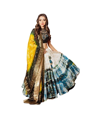 Raas Women's Tie-Dye Lehenga with Zardosi and Bead Embellished Blouse Banarasi Dupatta