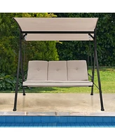 Sugift 3-Person Outdoor Patio Porch Swing with Adjustable Canopy and 900 Lbs Weight Capacity