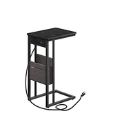 Slickblue C-Shaped End Table with Built-In Charging Station & Plug