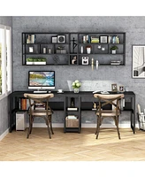 Tribesigns Two Person Desk with Bookshelf, 78.7 Computer Office Double for Person,Writing Workstation Shelf Home