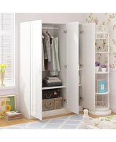 Famapy White 3-Doors Armoires Wardrobe with Hanging Rod and Storage Cubes