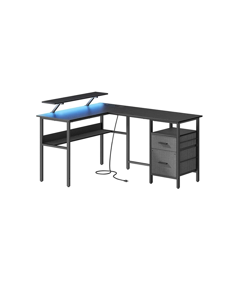 Slickblue L-Shaped Desk with Built-In Power Outlets for Home Office