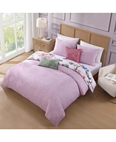 Bebejan Cool Pink Roses Bedding 100% Cotton 5 Piece Queen Size Reversible Comforter Set