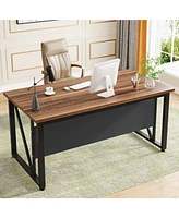Tribesigns 55 inches Simple Computer Desk,Home Office Desk Writing Table for Workstation,Dark Walnut + Steel Leg,Cabinet not Included
