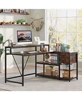 Tribesigns 55-inches Reversible L Shaped Desk with Drawer, Modern White Corner Home Office Table Storage Shelves and Monitor Stand, Wooden