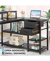 Tribesigns 55-inches Reversible L Shaped Desk with Drawer, Modern White Corner Home Office Table Storage Shelves and Monitor Stand, Wooden