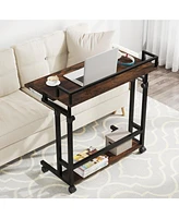 Tribesigns Compact Portable Desk with Adjustable Height,Mobile Couch Sofa Table with Pull Out Keyboard Tray and Storage Shelf for Laptop,Computer Cart