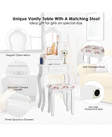 Costway Vanity Jewelry Makeup Dressing Table Stool Drawer