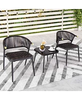 Costway 3 Pcs Patio Rattan Furniture Set with Tempered Glass Tabletop Wicker Seat