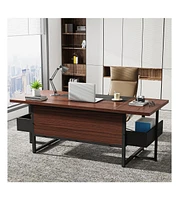 Tribesigns 62 Inch Big Computer Desk with Storage Shelves, Modern Executive Desk Workstation for Home Office Furniture, Walnut & Black