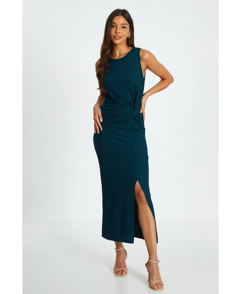 Quiz Women's Textured Round Neck Sleeveless Knot Front Maxi Dress