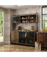 Homsee Brown Buffet Sideboard Cabinet with Metal Mesh Doors, 3-Drawers